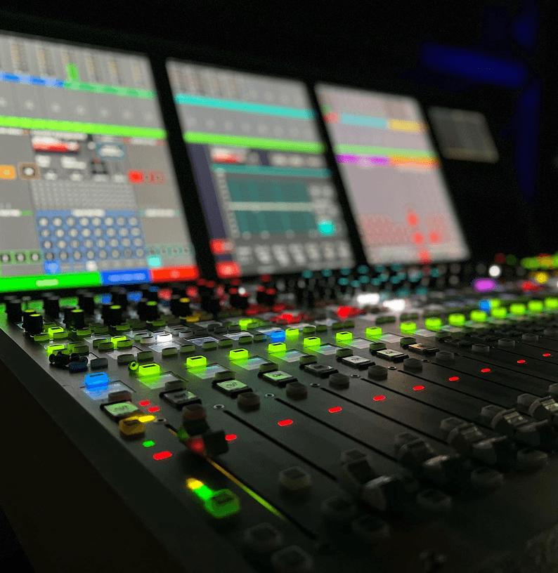 Closeup of an audio console